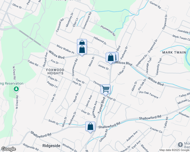 map of restaurants, bars, coffee shops, grocery stores, and more near 3404 Gay Street in Chattanooga