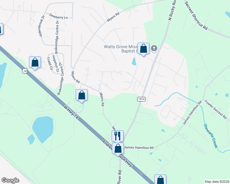 map of restaurants, bars, coffee shops, grocery stores, and more near 3000 Olde Elizabeth Lane in Monroe