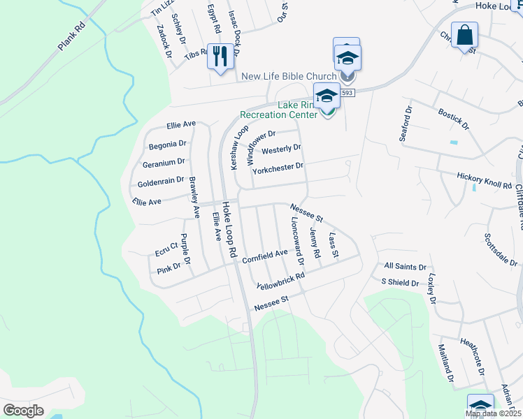 map of restaurants, bars, coffee shops, grocery stores, and more near 5831 Nessee Street in Fayetteville