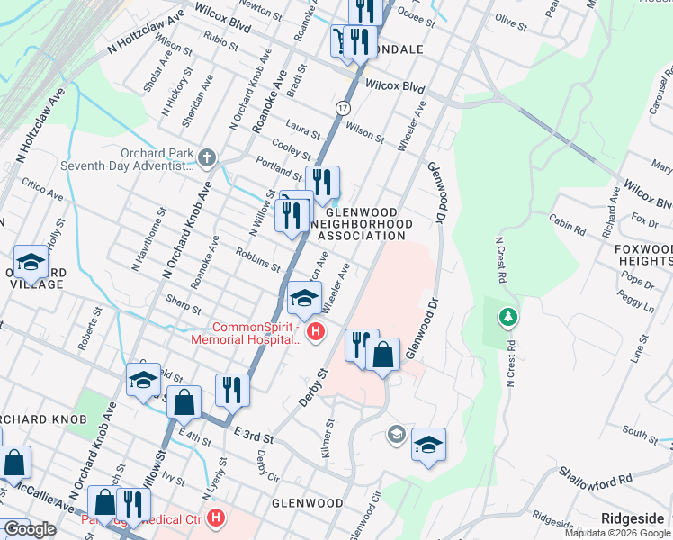 map of restaurants, bars, coffee shops, grocery stores, and more near 854 Wheeler Avenue in Chattanooga