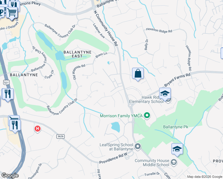 map of restaurants, bars, coffee shops, grocery stores, and more near 10012 Paradise Ridge Road in Charlotte