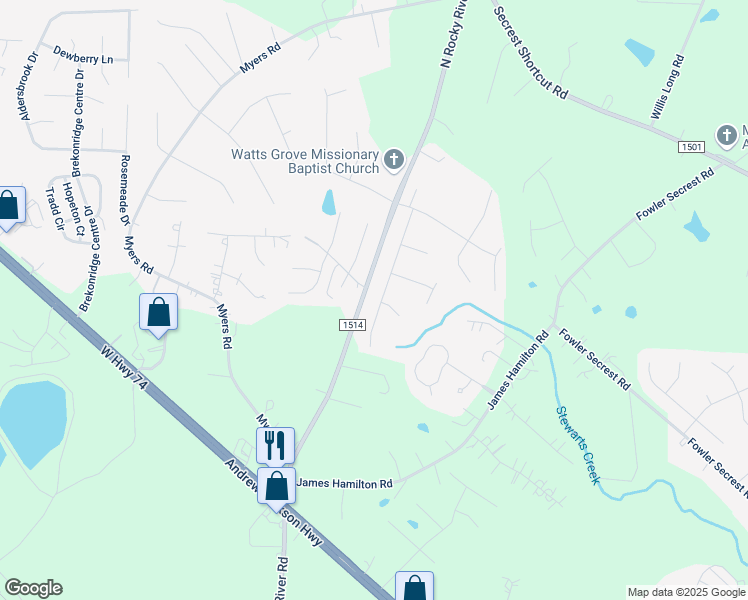 map of restaurants, bars, coffee shops, grocery stores, and more near 2801 Waycross Drive in Monroe