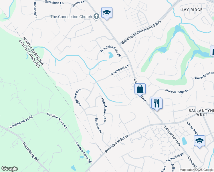 map of restaurants, bars, coffee shops, grocery stores, and more near 12146 Saint Emilion Place in Pineville