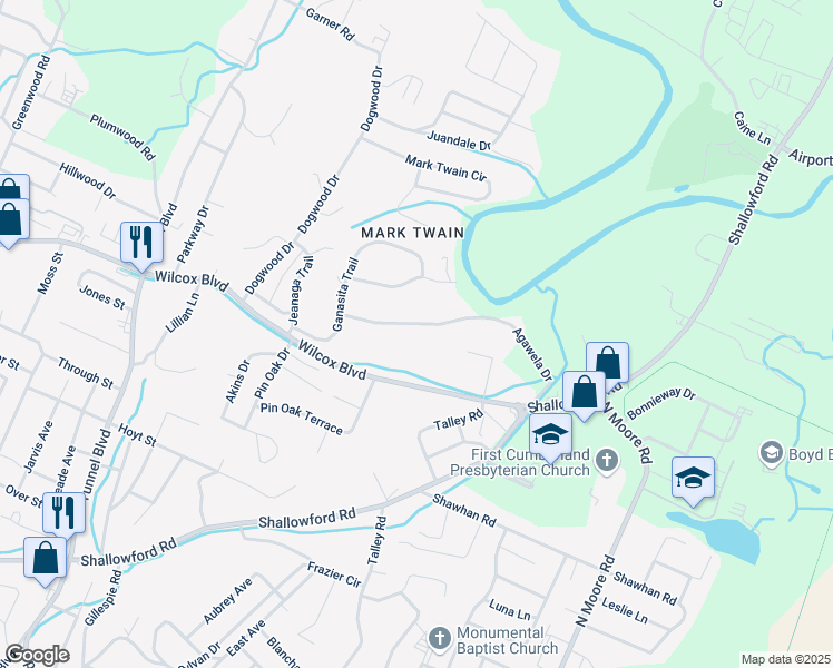 map of restaurants, bars, coffee shops, grocery stores, and more near 3852 Agawela Drive in Chattanooga