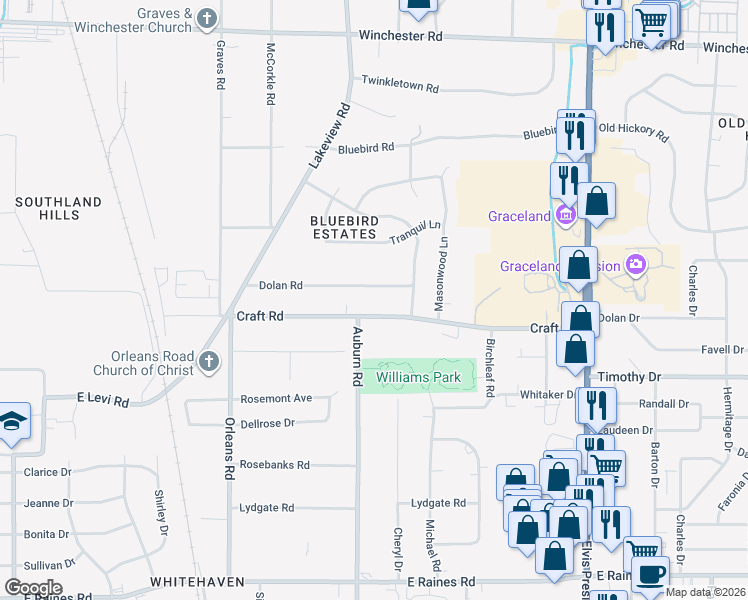 map of restaurants, bars, coffee shops, grocery stores, and more near 873 Craft Road in Memphis