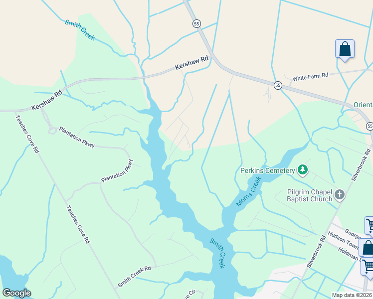 map of restaurants, bars, coffee shops, grocery stores, and more near 457 Shortline Drive in Oriental