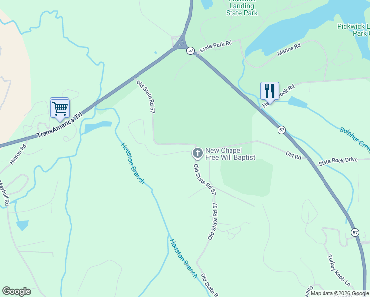 map of restaurants, bars, coffee shops, grocery stores, and more near 610 Old Sr 57 in Counce