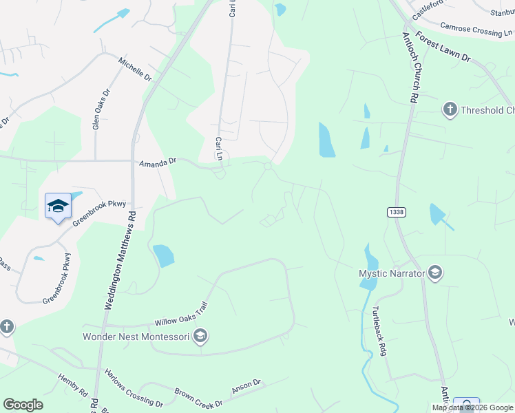 map of restaurants, bars, coffee shops, grocery stores, and more near 725 Vintage Creek Drive in Weddington