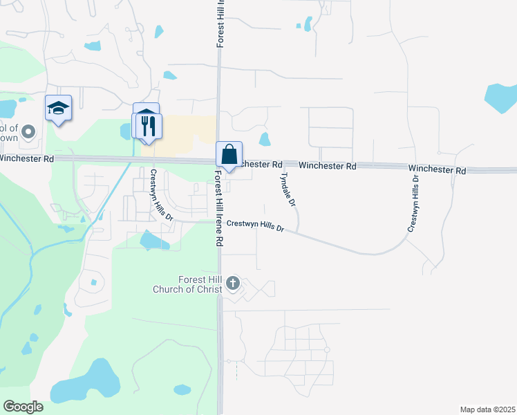 map of restaurants, bars, coffee shops, grocery stores, and more near 9180 Crestwyn Hills Drive in Memphis