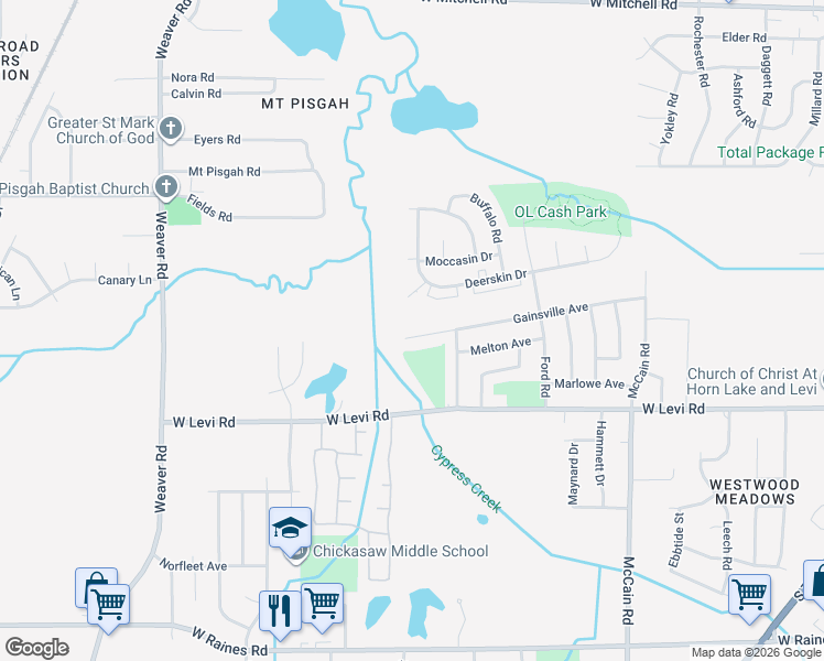 map of restaurants, bars, coffee shops, grocery stores, and more near 3732 Deerskin Cove in Memphis