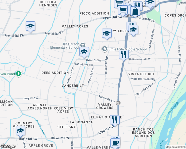 map of restaurants, bars, coffee shops, grocery stores, and more near 2008 Cordelia Street Southwest in Albuquerque