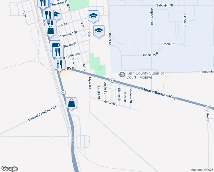 map of restaurants, bars, coffee shops, grocery stores, and more near 1837 Richard Avenue in Mojave