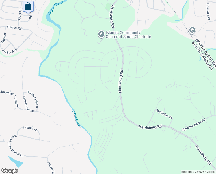 map of restaurants, bars, coffee shops, grocery stores, and more near 11557-11683 Harrisburg Road in Fort Mill