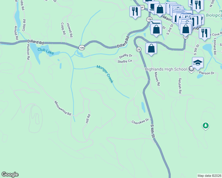 map of restaurants, bars, coffee shops, grocery stores, and more near 234 Picklesimer Road in Highlands
