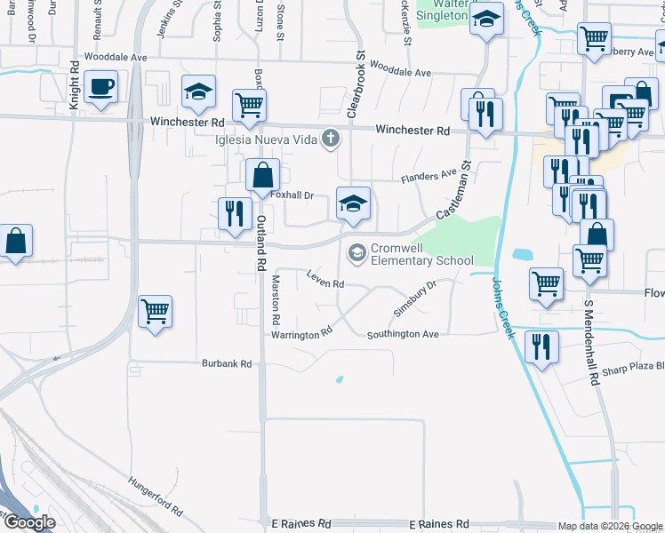 map of restaurants, bars, coffee shops, grocery stores, and more near 3773 Clearbrook Street in Memphis