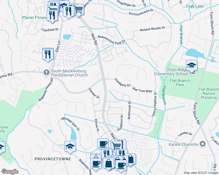 map of restaurants, bars, coffee shops, grocery stores, and more near 12111 Bobhouse Drive in Charlotte