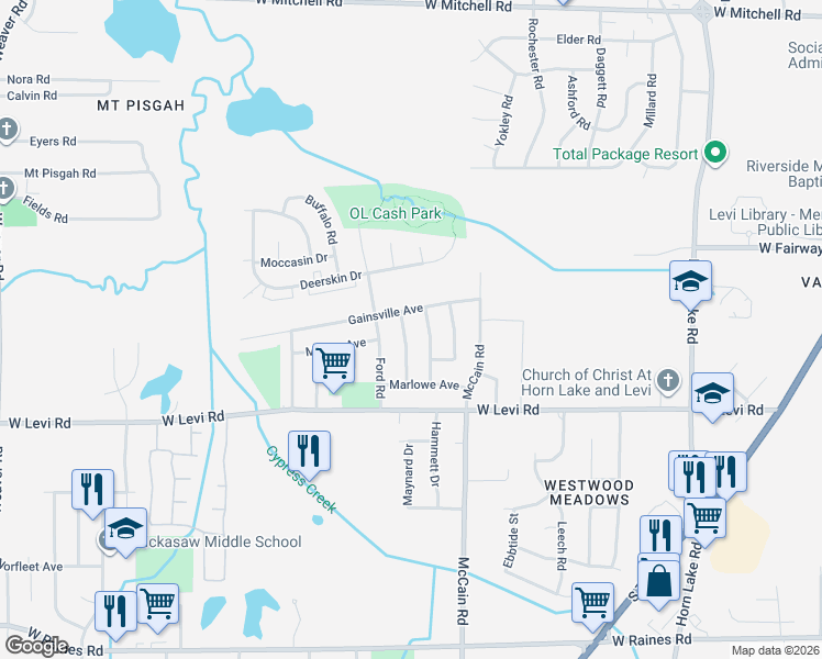 map of restaurants, bars, coffee shops, grocery stores, and more near 502 Gainsville Avenue in Memphis