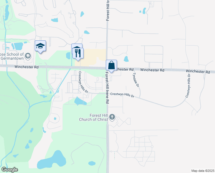 map of restaurants, bars, coffee shops, grocery stores, and more near Forest Hill Irene Road in Fisherville