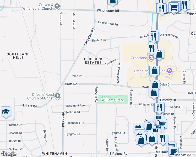 map of restaurants, bars, coffee shops, grocery stores, and more near 876 Dolan Road in Memphis