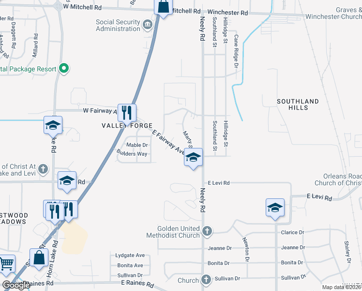 map of restaurants, bars, coffee shops, grocery stores, and more near 148 North Fairway Cove in Memphis