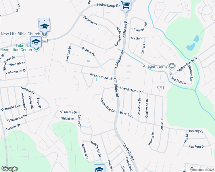 map of restaurants, bars, coffee shops, grocery stores, and more near 7712 Charring Cross Lane in Fayetteville