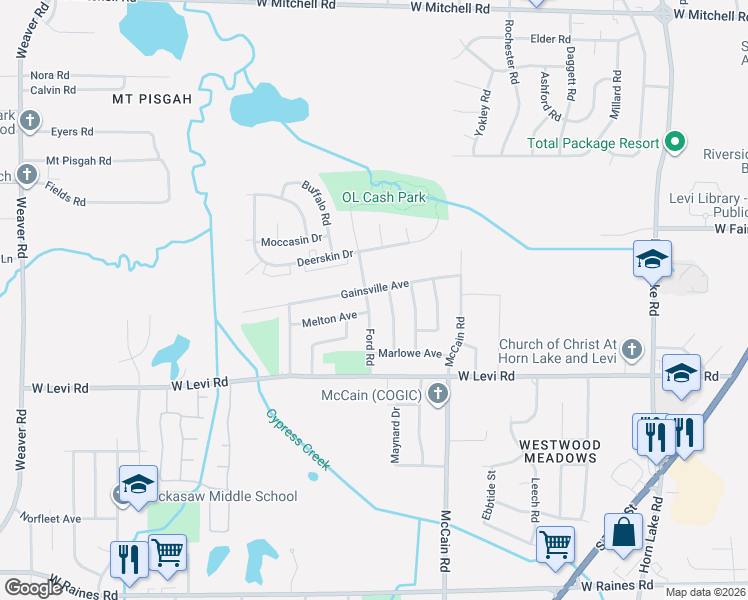 map of restaurants, bars, coffee shops, grocery stores, and more near 502 Gainsville Avenue in Memphis