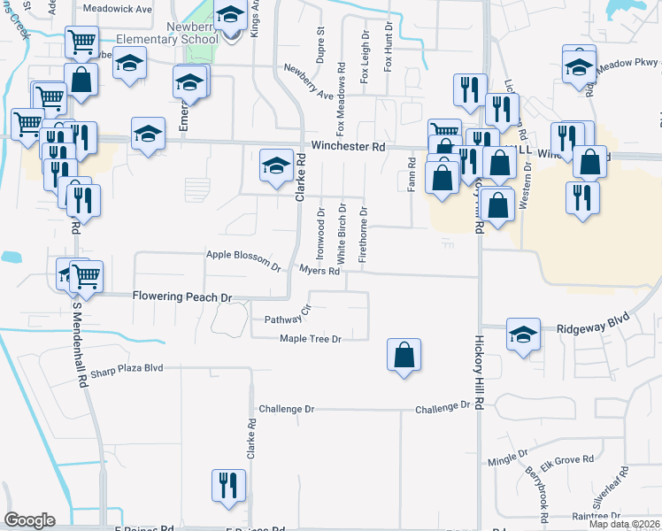 map of restaurants, bars, coffee shops, grocery stores, and more near 3762 Ironwood Drive in Memphis