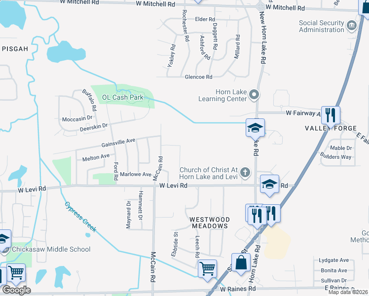 map of restaurants, bars, coffee shops, grocery stores, and more near 3772 Leech Road in Memphis