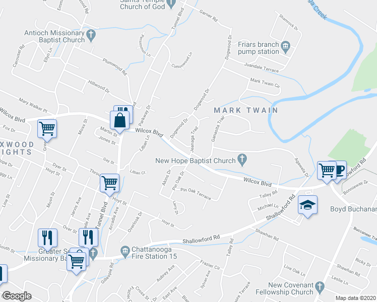 map of restaurants, bars, coffee shops, grocery stores, and more near 3715 Wilcox Boulevard in Chattanooga