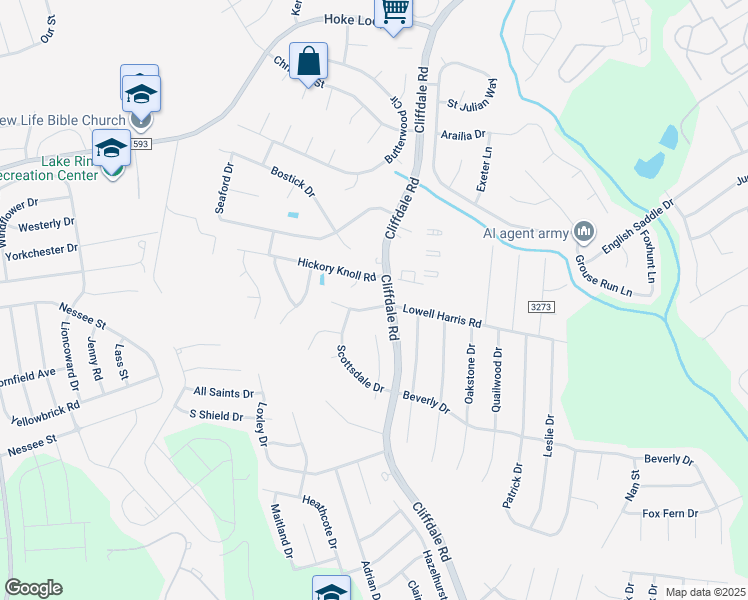 map of restaurants, bars, coffee shops, grocery stores, and more near 7704 Charring Cross Lane in Fayetteville