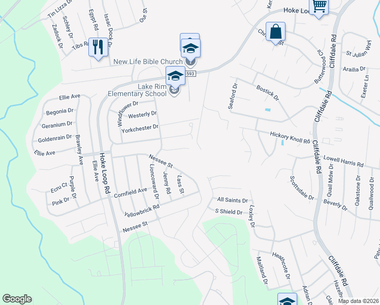 map of restaurants, bars, coffee shops, grocery stores, and more near 5707 Scarecrow Court in Fayetteville