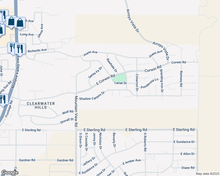 map of restaurants, bars, coffee shops, grocery stores, and more near 2133 Shadow Canyon Drive in Bullhead City