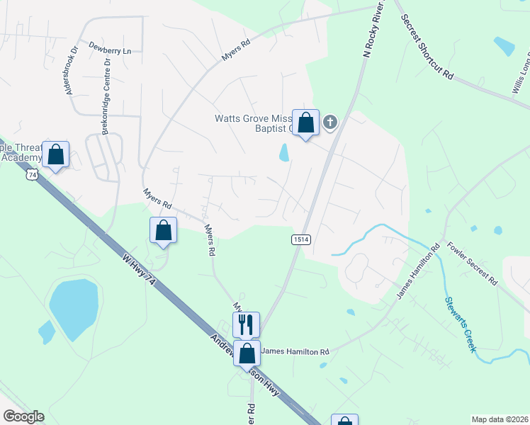 map of restaurants, bars, coffee shops, grocery stores, and more near 4111 Tricia Court in Monroe