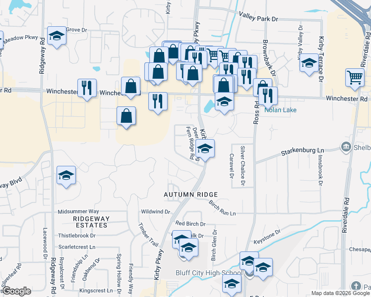 map of restaurants, bars, coffee shops, grocery stores, and more near 6526 Hart Cove in Memphis