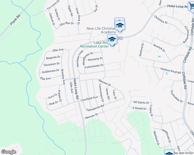map of restaurants, bars, coffee shops, grocery stores, and more near 5808 Nessee Street in Fayetteville