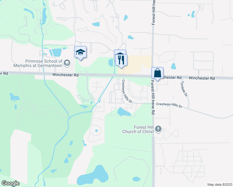map of restaurants, bars, coffee shops, grocery stores, and more near 3769 Skipping Stone Trace in Memphis