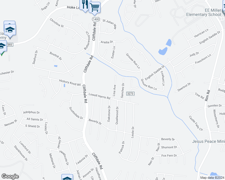 map of restaurants, bars, coffee shops, grocery stores, and more near 986 Lisa Avenue in Fayetteville