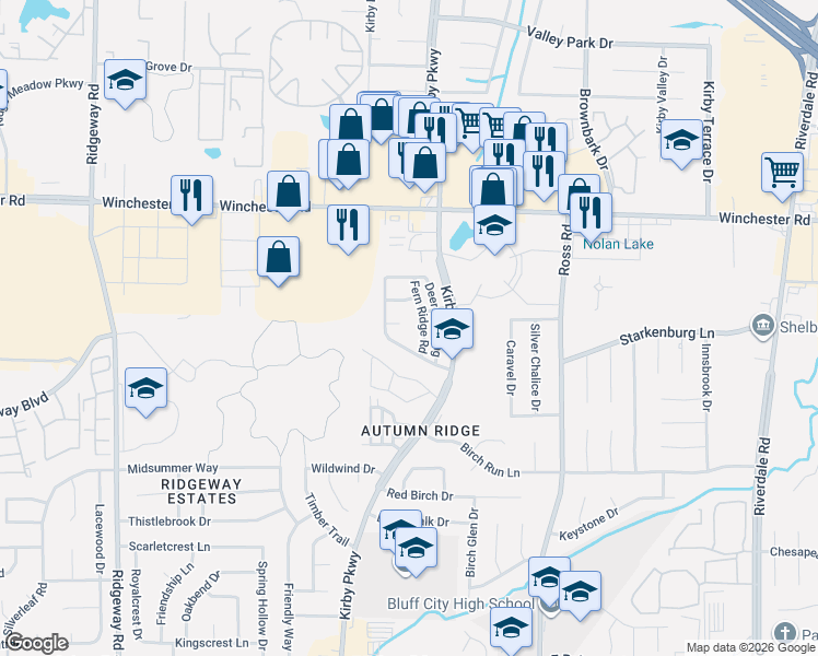 map of restaurants, bars, coffee shops, grocery stores, and more near 6526 Hart Cove in Memphis
