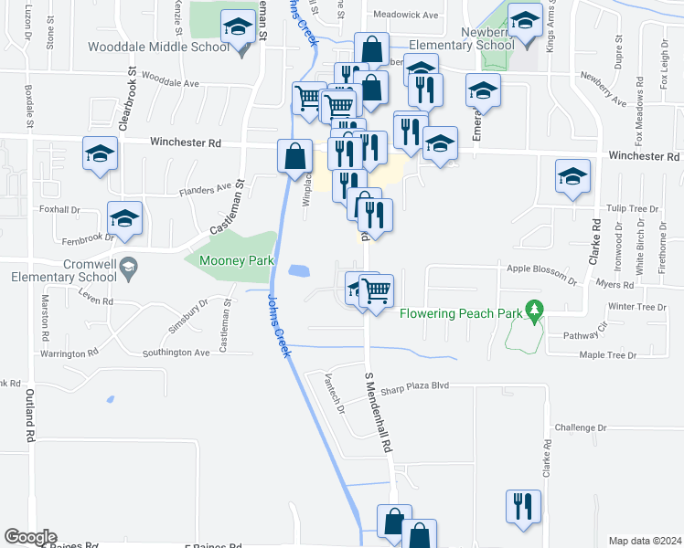 map of restaurants, bars, coffee shops, grocery stores, and more near 3765 Cambridge Station Drive in Memphis