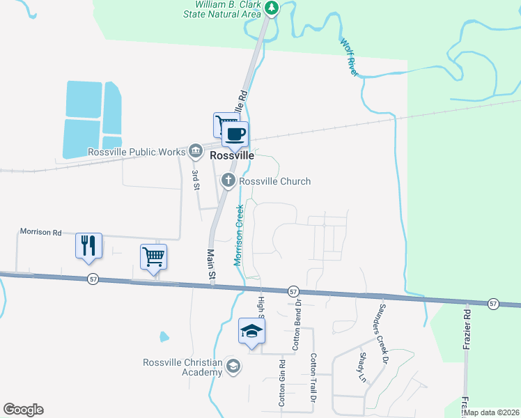 map of restaurants, bars, coffee shops, grocery stores, and more near 15 Mallard Lane in Rossville