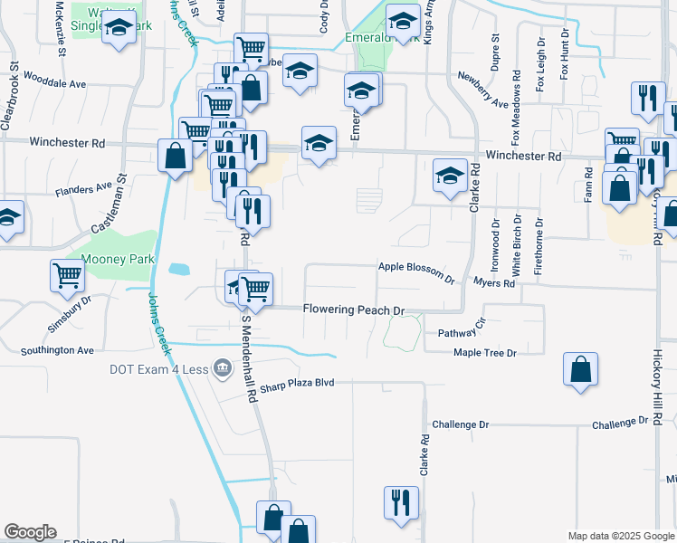 map of restaurants, bars, coffee shops, grocery stores, and more near 5456 Apple Blossom Drive in Memphis
