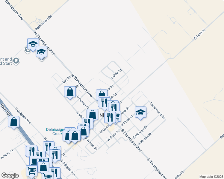 map of restaurants, bars, coffee shops, grocery stores, and more near 172 East Chestnut Street in Nipomo