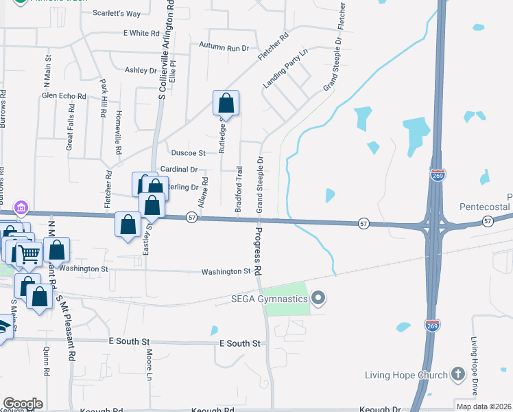 map of restaurants, bars, coffee shops, grocery stores, and more near 221 Grand Steeple Drive in Collierville