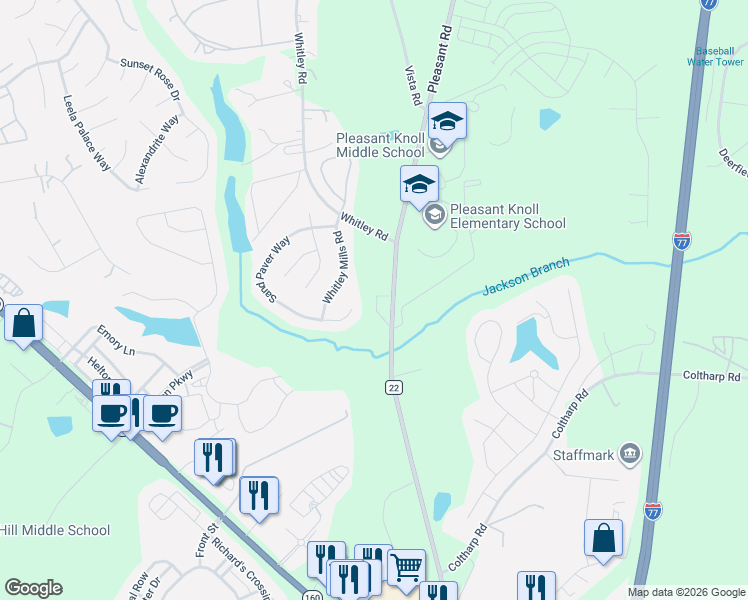 map of restaurants, bars, coffee shops, grocery stores, and more near 2021-2045 Pleasant Road in Fort Mill