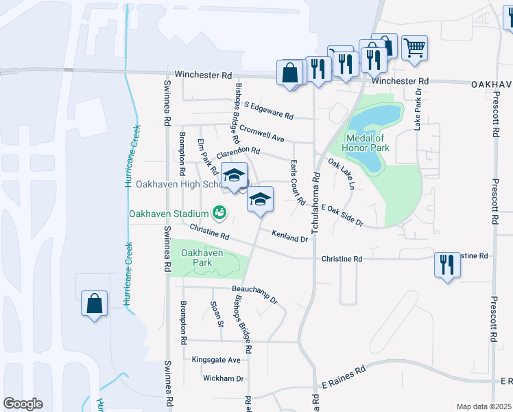 map of restaurants, bars, coffee shops, grocery stores, and more near 3125 Ladbrook Road in Memphis