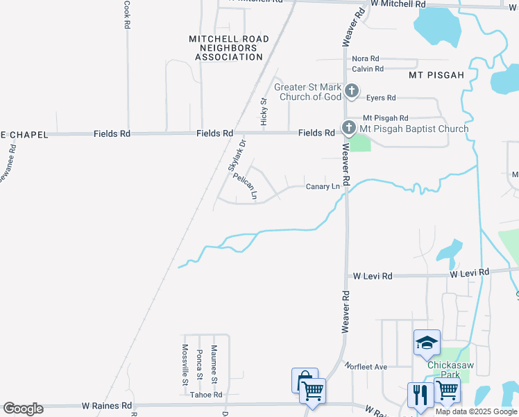 map of restaurants, bars, coffee shops, grocery stores, and more near 1137 Canary Lane in Memphis