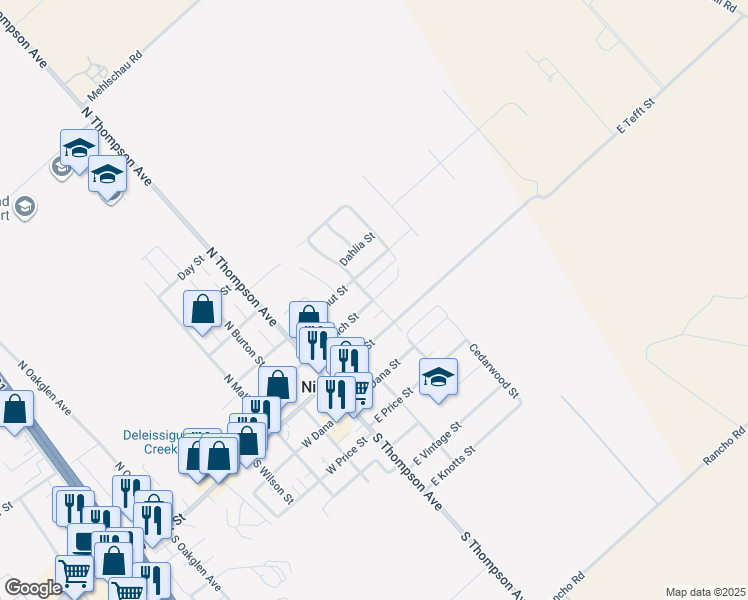map of restaurants, bars, coffee shops, grocery stores, and more near 201 East Branch Street in Nipomo