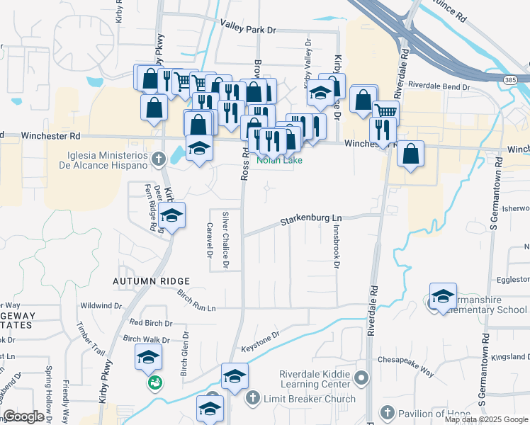 map of restaurants, bars, coffee shops, grocery stores, and more near 3690 Ross Road in Memphis
