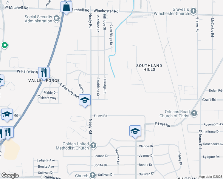 map of restaurants, bars, coffee shops, grocery stores, and more near 3762 Hillridge Street in Memphis