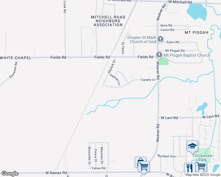 map of restaurants, bars, coffee shops, grocery stores, and more near 1181 Canary Lane in Memphis